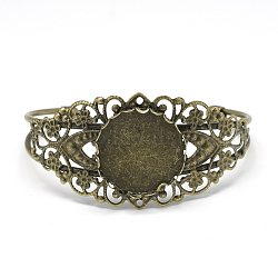 Accessoire de bricolage de bracelet en laiton, base de bracelet vide, avec accessoires de plateau en fer, plat rond, bronze antique, Plateau: 25 mm, 63.5mm