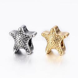 304 Stainless Steel European Beads, Large Hole Beads, Starfish/Sea Stars, Mixed Color, 12x12.5x8.5mm, Hole: 5mm