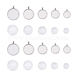 UNICRAFTALE 10 Sets 5 Sizes Pendant Jewelry Making Kits 304 Stainless Steel Pendant Cabochon Setting and Transparent Glass Cabochons Metal Large Hole Pendant Finding for DIY Pendant Jewelry Making