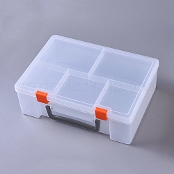 Boîtes de rangement portables polyvalentes en plastique, avec poignée et plateau amovible, rectangle, clair, 25x19x8.2 cm