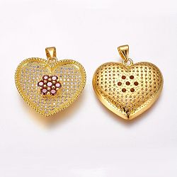 Ottone micro spianare pendenti zirconi, cuore, oro, 22x24x4.5mm, Foro: 3.5x4 mm