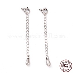 925 estensori per catena in argento sterling, con chiusure ad anello a molla e ciondoli, lacrima, argento antico, 62x5.8mm, Foro: 1.6 mm