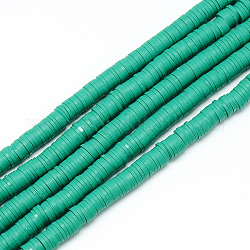 Handmade Polymer Clay Bead Strands, Heishi Beads, Disc/Flat Round, Light Sea Green, 4x0.5~1mm, Hole: 1.5mm, about 320~447pcs/strand, 15.74~16.92 inch