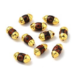 Tibetischen Stil dzi Perlen, natürliche Achat Perlen, mit goldenen Messing Zubehör, Bleifrei und cadmium frei, Doppelkegel, 1 Auge, 18.5~20x10 mm, Bohrung: 1.2 mm