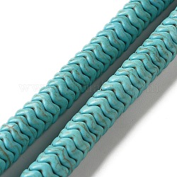 Brins de perles synthétiques teintes en turquoise, forme ondulée, turquoise, 8x3mm, Trou: 1mm, Environ 141 pcs/chapelet, 14.96'' (38 cm)