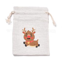 Bolsas de almacenamiento de tela de algodón de navidad, rectángulo mochilas de cuerdas, para bolsas de regalo de dulces, Modelo de ciervo, 13.8x10x0.1 cm