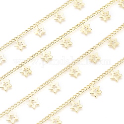 3.28 Feet Brass Curb Chains, with Star Charm, Soldered, Long-Lasting Plated, Real 18K Gold Plated, Link: 2x2x0.5mm
