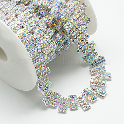 Brass Glass Rhinestone Chains, with Spool, Rhinestone Cup Chain, Crystal AB, Silver Color Plated, 18~20x3.5mm, about 5yards/roll(4.572m/roll)