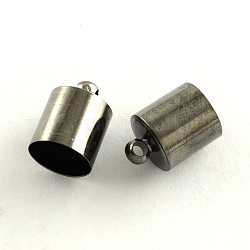 Brass Cord Ends, End Caps, Cadmium Free & Lead Free, Column, Gunmetal, 14x10mm, Hole: 2mm, 9.5mm inner diameter
