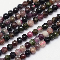 Turmalina naturales hebras de perlas redondo, 4mm, agujero: 1 mm, aproximamente 98 pcs / cadena, 15.5 pulgada