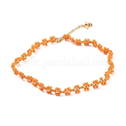 Collana di fiori di perline di semi di vetro con ciondolo ape smaltato in lega, gioielli intrecciati per le donne, oro, arancione scuro, 12.60 pollice (32 cm)