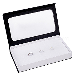 Картонные коробки, с прозрачным окном из ПВХ, коробка ювелирных изделий, с магнитным, прямоугольные, белые, 15x28.2x3.9 см, Внутренний размер: 14.2x24.7x1.25 см