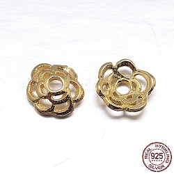 Real 18K Gold Plated 6-Petal 925 Sterling Silver Bead Caps, Flower, Golden, 6x2mm, Hole: 1.5mm, about 111pcs/20g