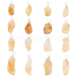 FINGERINSPIRE 16Pcs Rough Raw Natural Citrine Pendants, with Silver Tone Copper Wire Wrapped, Nuggets Charm, 22~33x7~15x5~9mm, Hole: 3.5~4mm