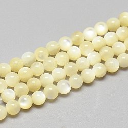 Chapelets de perles en coquillage naturel, ronde, mousseline de citron, 3~4mm, trou: 1mm, environ 113 pcs/chapelet, 14.96 pouces