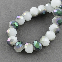 Electroplated Glass Bead Strands, Imitation Jade, Faceted, Rondelle, Sea Green, 8x6.5mm, Hole: 1mm, about 68~70pcs/strand, 18.4inch