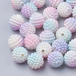 Imitation Pearl Acrylic Beads, Berry Beads, Combined Beads, Rainbow Gradient Mermaid Pearl Beads, Round, Pink, 10mm, Hole: 1mm, about 200pcs/bag
