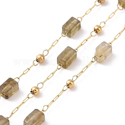 Rechteckige Perlenketten aus natürlichem Labradorit, mit goldenem 304 Zubehör aus Edelstahl, ungeschweißte, 4~4.5x2~2.5x2~2.5 mm, ca. 3.28 Fuß (1m)/Box
