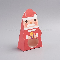 Cajas de papel de cartón de navidad, Con ventana transparente, bolsas de dulces, para regalos de fiesta de Navidad, padre navidad / santa claus, rojo, 5.5x10.3x16.9 cm