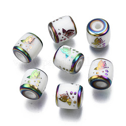 Perles en verre electroplate, colonne avec motif papillon, colorées, 11.5x11.5mm, Trou: 2.5mm, environ 100 pcs / sachet 
