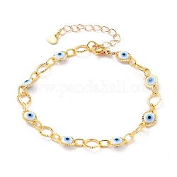 Bracelets en laiton lien oeil de cheval, avec des perles en plastique du mauvais œil et 304 fermoir en acier inoxydable, or, 7-1/4 pouce (18.5 cm)