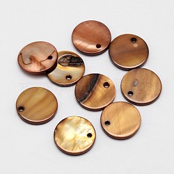 Pendentif de coquille ronde plate naturelle teintée, Pérou, 15x2mm, Trou: 1.5mm