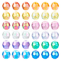 Pandahall 1080pcs 12 perles acryliques transparentes de style, de couleur plaquée ab , facette, ronde, couleur mixte, 6x6mm, Trou: 1~1.5mm, environ 90 pcs / style