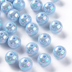 Perles acryliques opaques, de couleur plaquée ab , ronde, lumière bleu ciel, 12x11mm, Trou: 2.5mm, environ 566 pcs/500 g