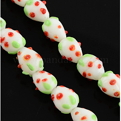 Handmade Lampwork 3D Strawberry Beads, White, 10~13x8~10mm, Hole: 2mm