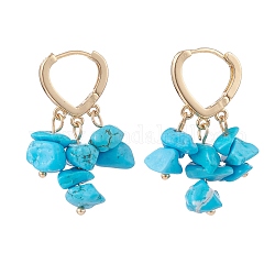 Boucles d'oreilles créoles pendantes en turquoise synthétique, bijoux en laiton pour femmes, or, 35mm, pin: 1 mm