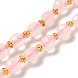 Natürlichen Rosenquarz Perlen Stränge, mit Glasperlen, facettiert, Oval, 7.5~8x6~6.5 mm, Bohrung: 1.2 mm, ca. 40~42 Stk. / Strang, 15.35~15.55'' (39~39.5 cm)