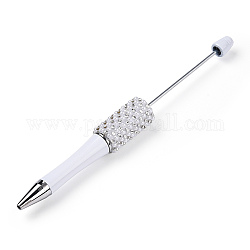 Perlenstift, Kugelschreiber aus Kunststoff, mit Eisenstab, Strass und ABS-Imitationsperle, für diy personalisierter stift mit schmuckperlen, weiß, 150x15 mm