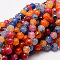 Gefärbt natürliche Achat facettierte runde Perlen-Stränge, Farbig, 8 mm, Bohrung: 1 mm, ca. 48 Stk. / Strang, 15.3 Zoll