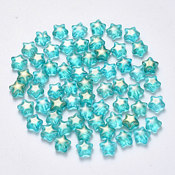 Spray Painted Glass Beads, with Glitter Powder, Star, Turquoise, 8x8.5x4mm, Hole: 1mm