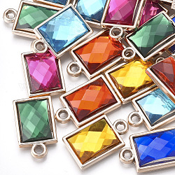 UV Plating Acrylic Pendants, with Acrylic Rhinestone, Faceted, Rectangle, Mixed Color, Light Gold, 21x13x5mm, Hole: 2mm