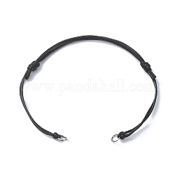 Fabricación de pulseras de cordón de poliéster encerado coreano, ecológico y ajustable, con 304 anillas de salto abiertas de acero inoxidable, apto para encantos de conector, negro, 5-1/8~9-1/4 pulgada (132~235 mm), agujero: 3 mm