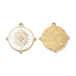 Vacuum Plating 201 Stainless Steel Enamel Pendants, with Rhinestones, Real 18K Gold Plated, Flat Round Charm, Crystal, 24.5x23x2.5mm, Hole: 1.4mm
