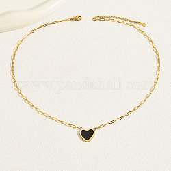 Halsketten mit Herzanhänger aus natürlicher Muschel und goldenen Büroklammerketten aus Edelstahl, Schwarz, 18.11 Zoll (46 cm)