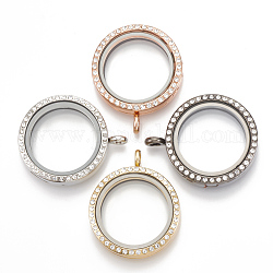Сплав магнитные подвески медальон, горный хрусталь и стекло, плоско-круглые, кристалл, 37x30.5x7.5 мм, отверстие : 3.5 мм, внутренний диаметр: 23 мм