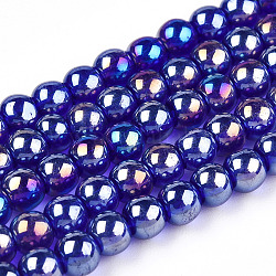 Placcare trasparente perle di vetro fili, ab colore placcato, tondo, blu scuro, 4~4.5mm, Foro: 0.8 mm, circa 97~99pcs/filo, 14.76 pollice ~ 14.96 pollici (37.5~38 cm)