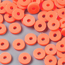 Umweltfreundliche handgemachte Fimo-Perlen, Disc / Flachrund, heishi Perlen, orange rot, 6x1 mm, Bohrung: 2 mm, ca. 23500 Stk. / 1000 g