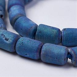 Гальванические природные друзы геодез агат из бисера, баррель, синие, 8~8.5x6 мм, отверстие : 0.5 мм, около 24 шт / нитка, 7.87 дюйм