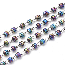 Toho japon importer des perles de rocaille, Chaînes de perles en verre manuels, soudé, avec lesaccessoires en 2 acier inoxydable, plaqué, colonne, couleur inoxydable, colorées, 26.24mm, environ 8 pied ({2} m)/fil