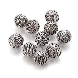 Perles creuses de style tibétain, boule en filigrane, ronde, argent antique, 16.5mm, Trou: 2.5mm