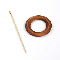 Haarstäbchen aus Zinklegierung, Pferdeschwanzhalter aus Holz mit hohlem Haar, Ring, Kokosnuss braun, 60~124x4~60x3.5~5.5 mm, 2 Stück / Set