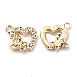 UV Plating Alloy Pendants, with Crystal Rhinestone, Heart with Butterfly Charms, Golden, 17.5x16.5x3mm, Hole: 2.6mm