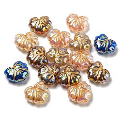 Opake Legierung Perlen, goldenen Metall umschlungen, Blatt, Mischfarbe, 16x18.5x7.5 mm, Bohrung: 1.4 mm