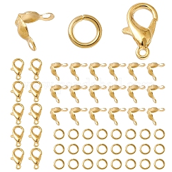 30Pcs Zinc Alloy Lobster Claw Clasps, Parrot Trigger Clasps, Jewelry Making Findings, with 50Pcs Iron Bead Tips and 50Pcs Iron Open Jump Rings, Golden, 12x6mm, Hole: 1.2mm