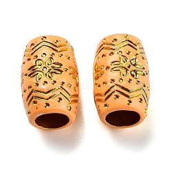 Kunststoff-Perlen, Holzimitat, großes Loch, für afrikanisches Geflecht Reggae Haarschmuck, Fass mit Blume, golden, 20x13 mm, Bohrung: 8 mm