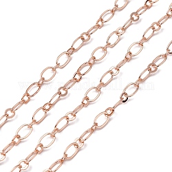 Латунь Figaro цепи, пайки, с катушкой, овальные и круглозвенные цепи, розовое золото , 5.5x0.5 мм, около 3.28 фута (1 м) / рулон